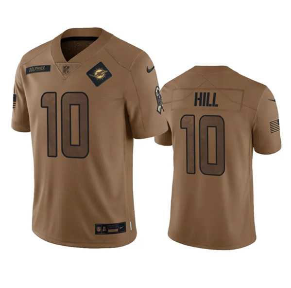 Mens Miami Dolphins #10 Tyreek Hill 2023 Brown Salute To Service Limited Football Stitched Jersey Dyin